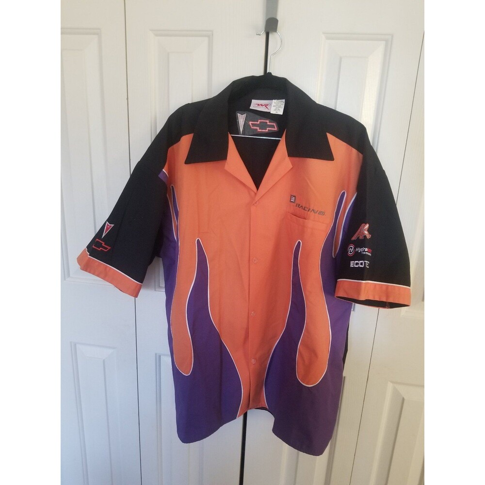 WR WannaRace GM Chevrolet Chevy racing shirt flame embroidered XL orange black